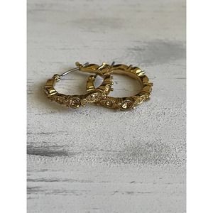 Vintage Yellow Rhinestone Gold Tone Hoop Earrings